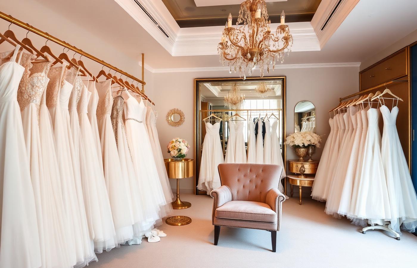 Interior del atelier de Manu Novias con vestidos de novia